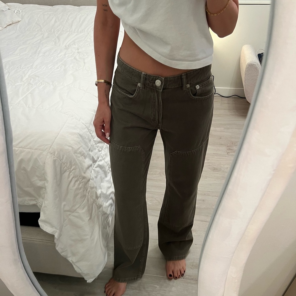 Zara Olive Green Straight Leg Carpenter Jeans Mid-Rise